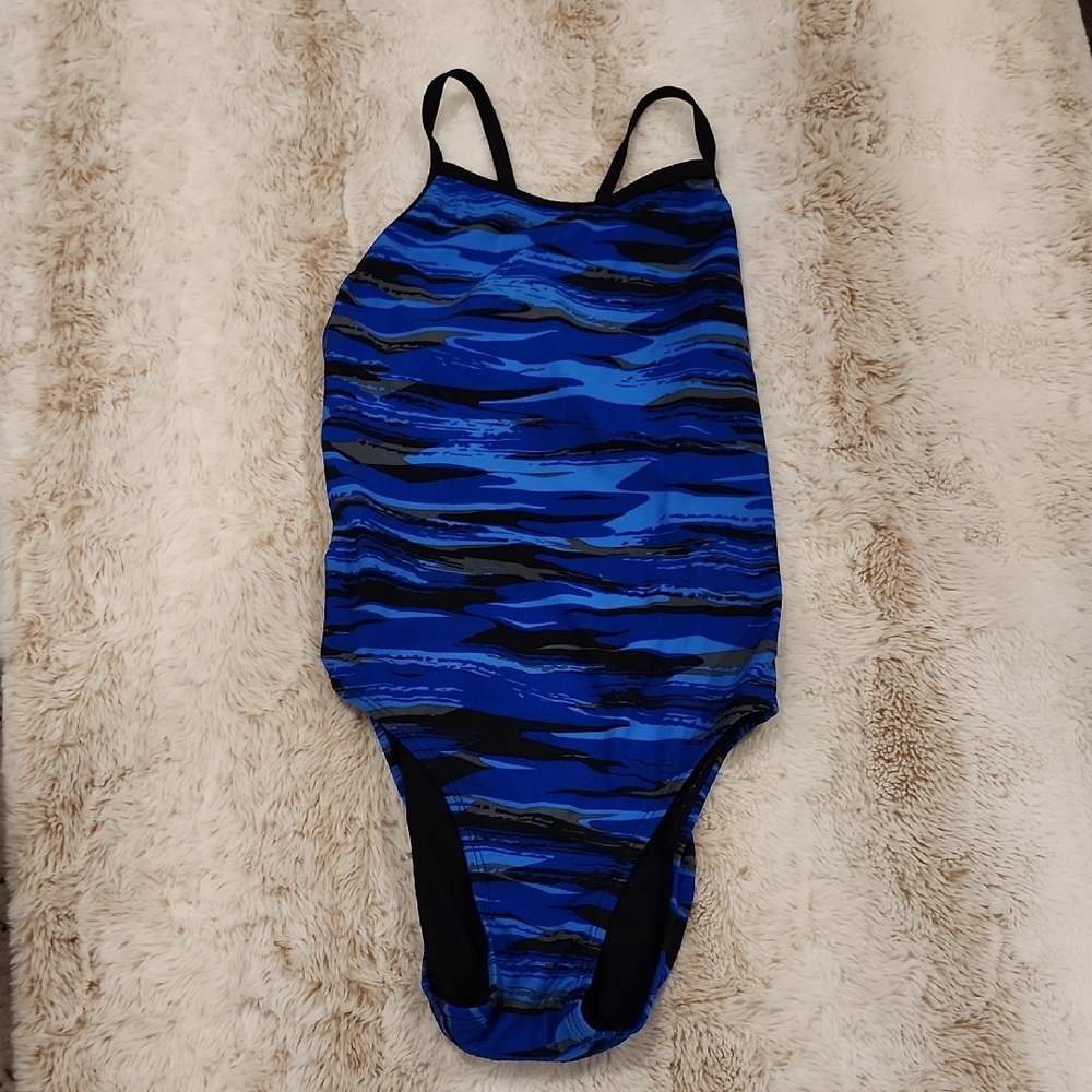 Dynamic Blue and Black One Piece Athletic Swimsuit